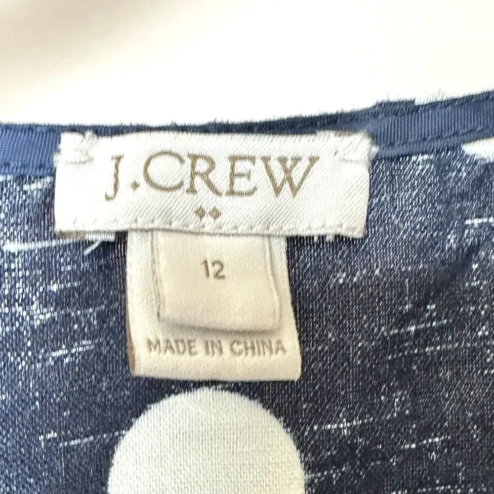 J Crew Top Women's 12 Navy Blue Polka Dot Peplum Linen Cotton Sleeveless Preppy
